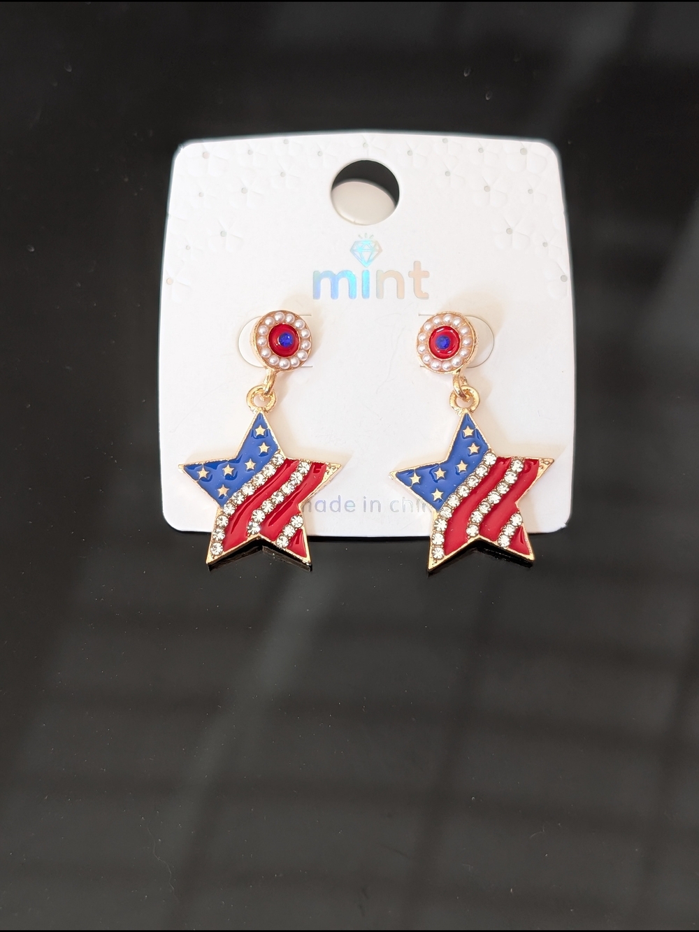 Mint Red & Blue Star Drop Earrings with Gold Accents